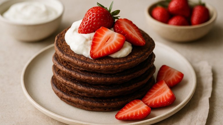 Chocolate Strawberry Protein Pancakes