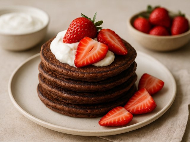 Chocolate Strawberry Protein Pancakes