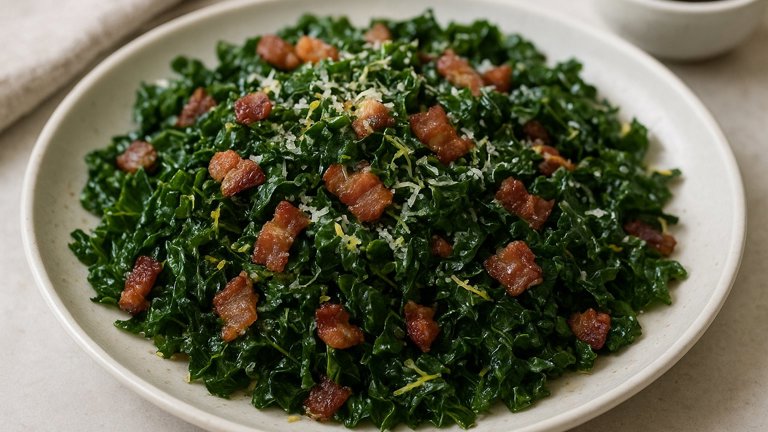 Chopped KALE Salad WITH Parmesan, Lemon, Bacon, AND Balsamic