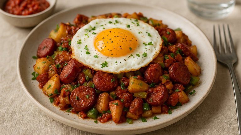 Chorizo, Harissa, AND Potato HASH