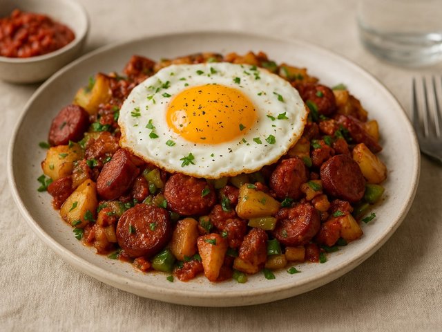 Chorizo, Harissa, AND Potato HASH