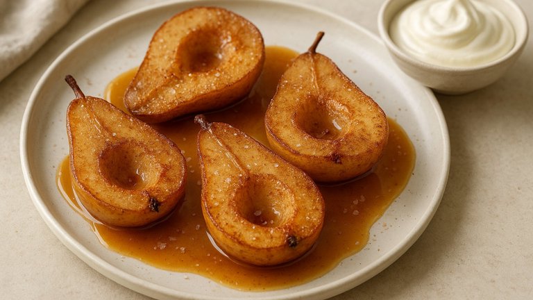 Cinnamon-Sugar Roasted Pears WITH Quick Honey Caramel