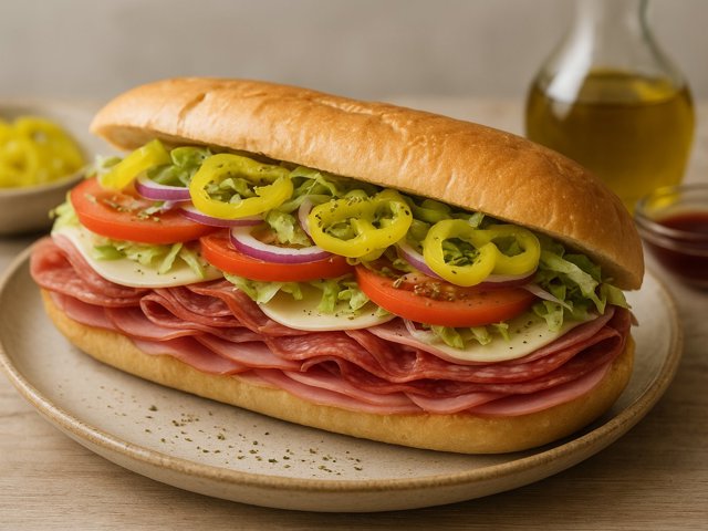 Classic Italian Submarine Sandwich Serves: 2 Prep Time: 15 Minutes