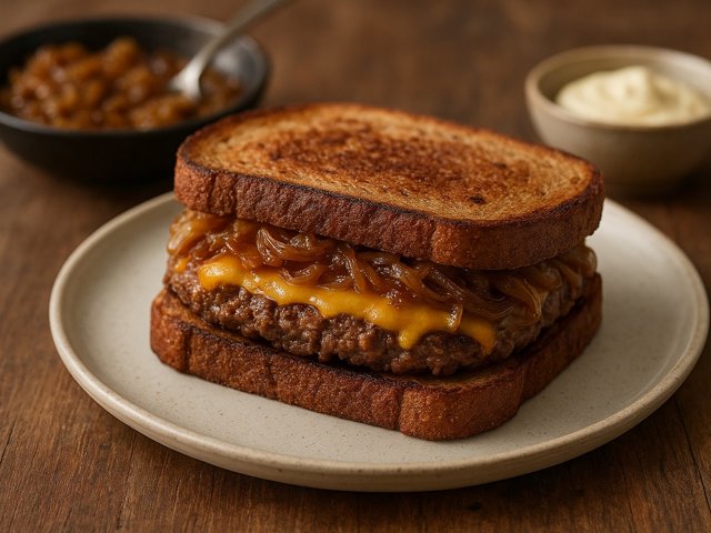 Classic Patty Melts: With Caramelized Onions And Cheddar
