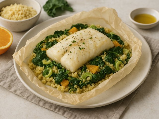 Cod In Parchment With Orange-Leek Couscous