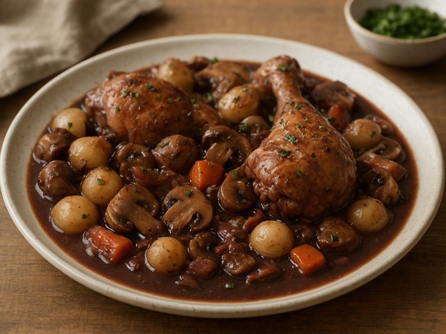 Coq Au Vin (Chicken Braised In Wine)