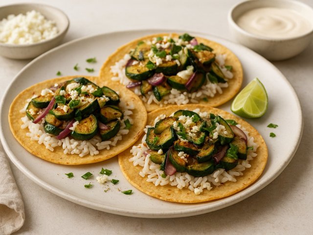 Cotija-Lime Vegetable Tostadas With Zucchini, Poblano Pepper & Rice