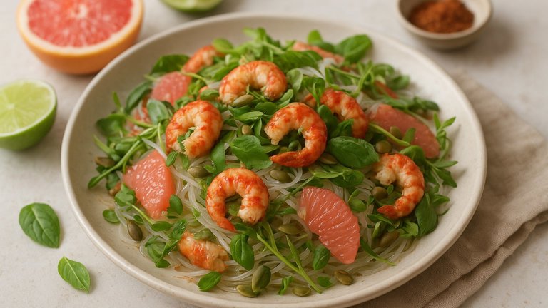 CRAYFISH, PINK GRAPEFRUIT & GLASS NOODLE SALAD