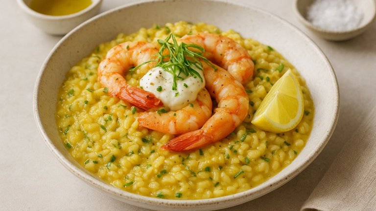 Creamy Bomba RICE With Saffron, SEA Fennel And Sóller Prawns