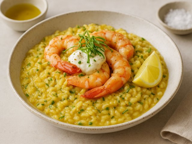 Creamy Bomba RICE With Saffron, SEA Fennel And Sóller Prawns