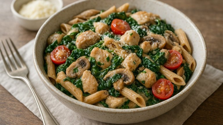 Creamy Chicken Spinach Protein Pasta