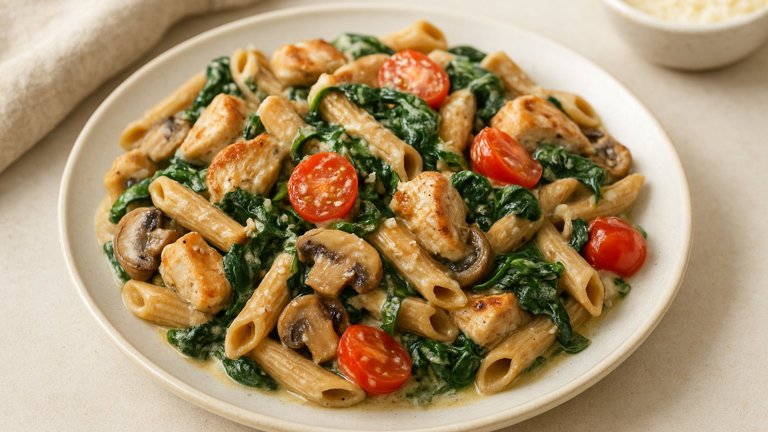 Creamy Chicken Spinach Protein Pasta