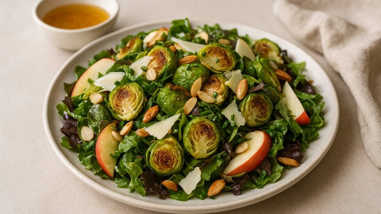Crispy Brussels Sprout Salad WITH Citrus-Maple Vinaigrette