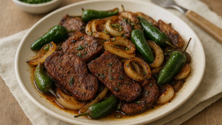 Crispy Pan-Fried Tongue With Onions And Jalapeños