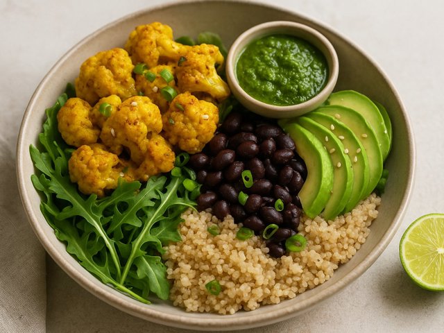 Curried Cauliflower Bowl With Cilantro Chutney