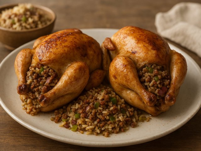 Dirty-Rice-Stuffed Cornish Hens