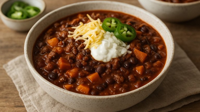 Double-Beef Chili WITH Black Beans AND Sweet Potatoes