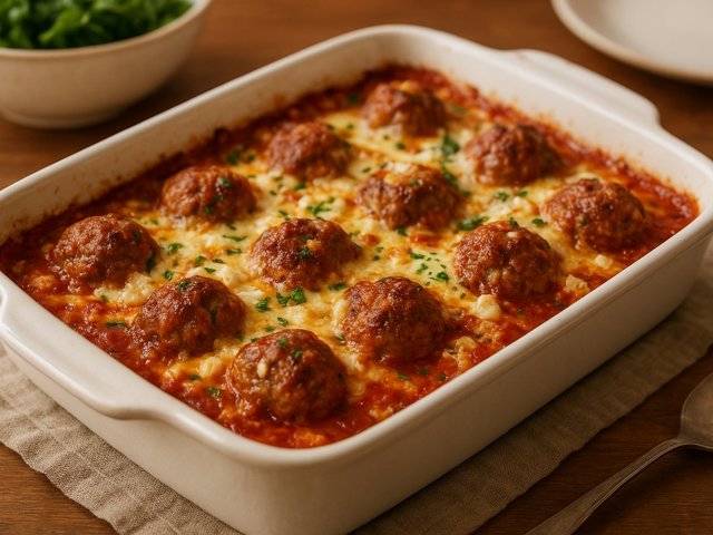 Doubly Cheesy Meatball Bake