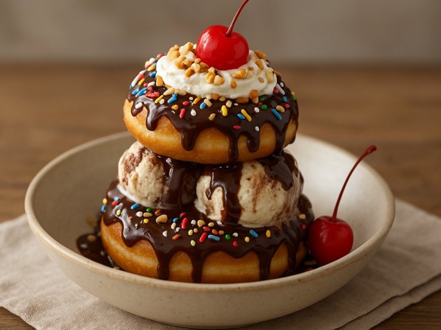 Doughnut Fudge Sundaes