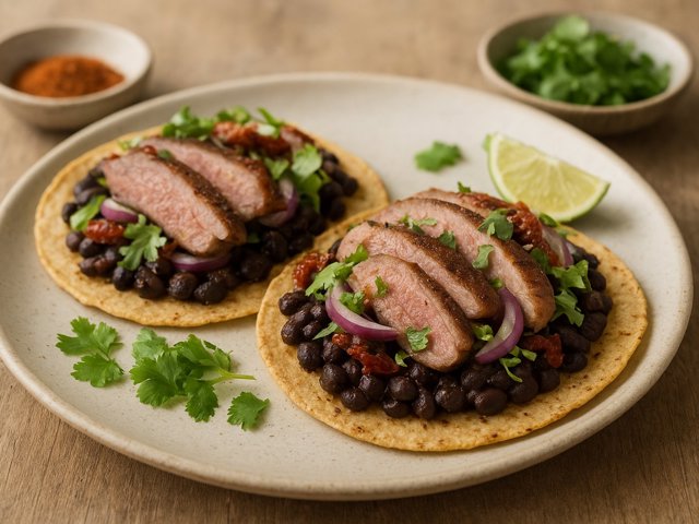 Duck & Black Bean Tostadas