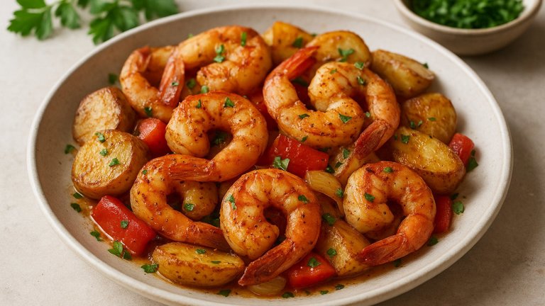 Easy Garlic Butter Shrimp & Roasted Potatoes