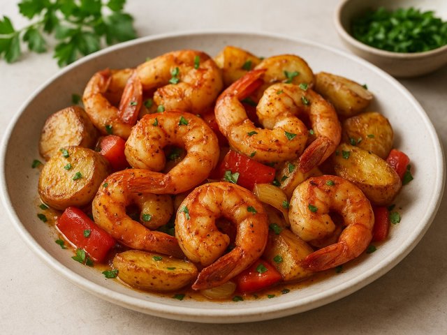 Easy Garlic Butter Shrimp & Roasted Potatoes