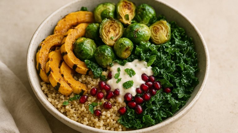 Fall Harvest Squash Bowl with Cashew Cheese Dressing