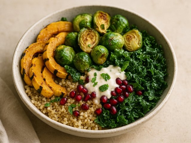 Fall Harvest Squash Bowl With Cashew Cheese Dressing