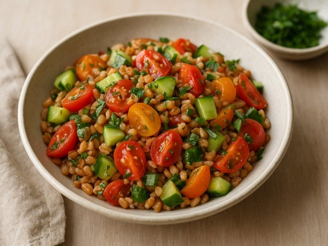 Farro With Tomatoes & Cucumber