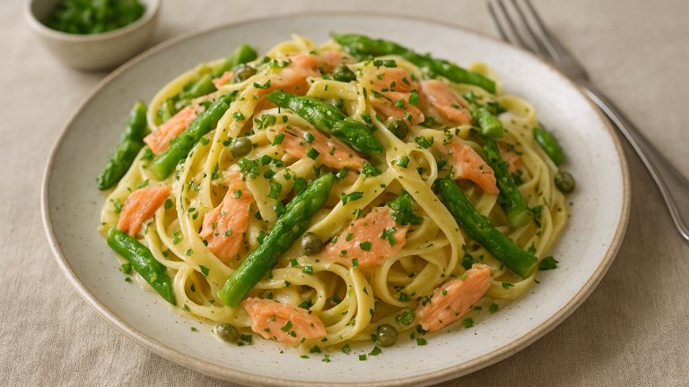 Fettuccine With Salmon And Asparagus