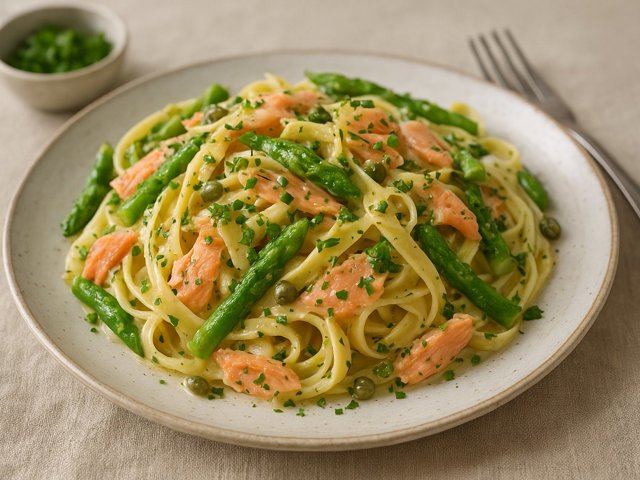 Fettuccine With Salmon And Asparagus