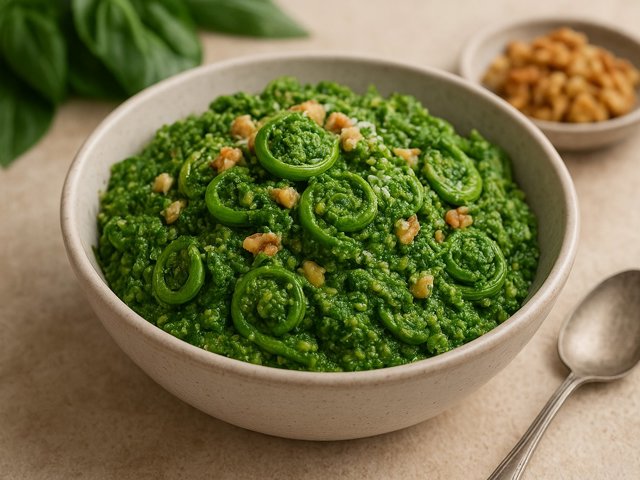 Fiddlehead-Walnut Pesto