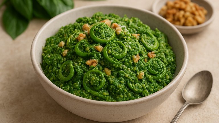 Fiddlehead-Walnut Pesto