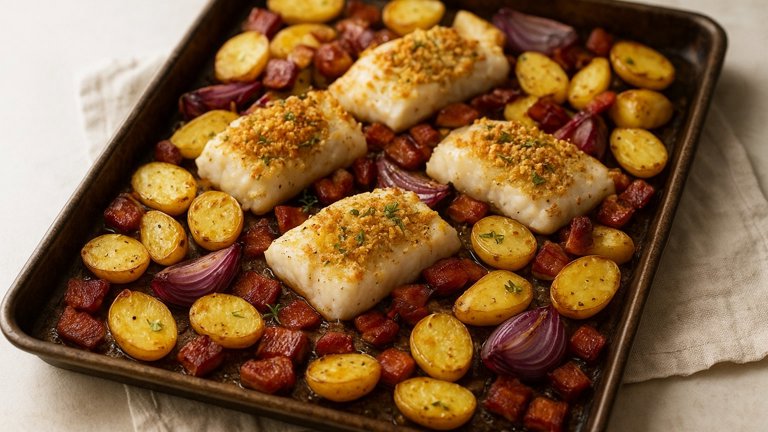 Fish Chowder Sheet Pan Bake