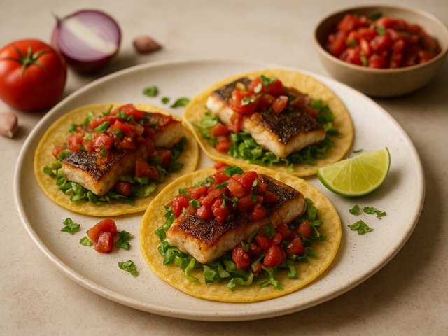 Fish Tacos With A Smoky Paprika & Tomato Salsa