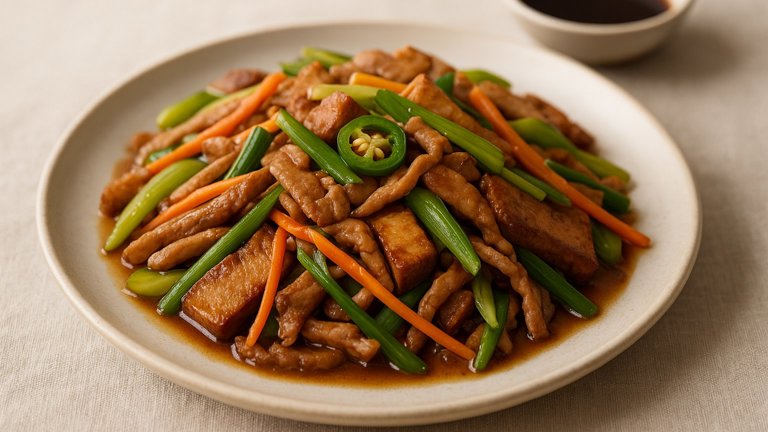 Five-Spice Tofu Gan With Slivered Pork And Celery