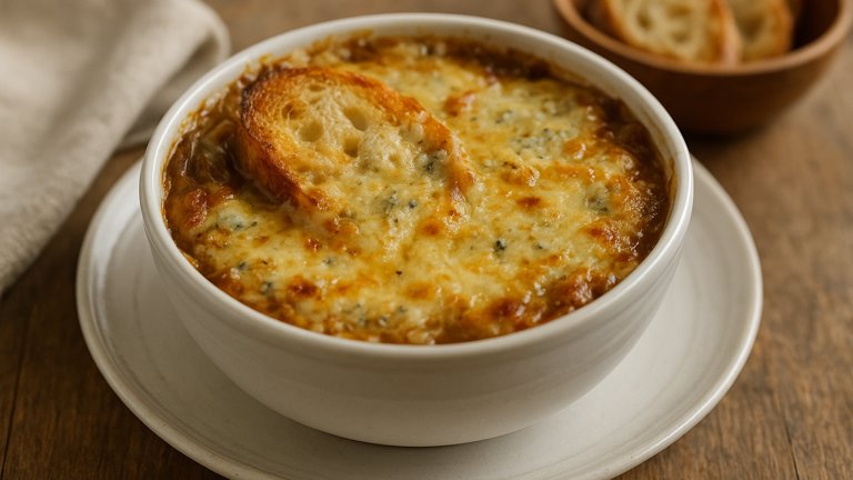 French Onion Soup with Roquefort Cheese
