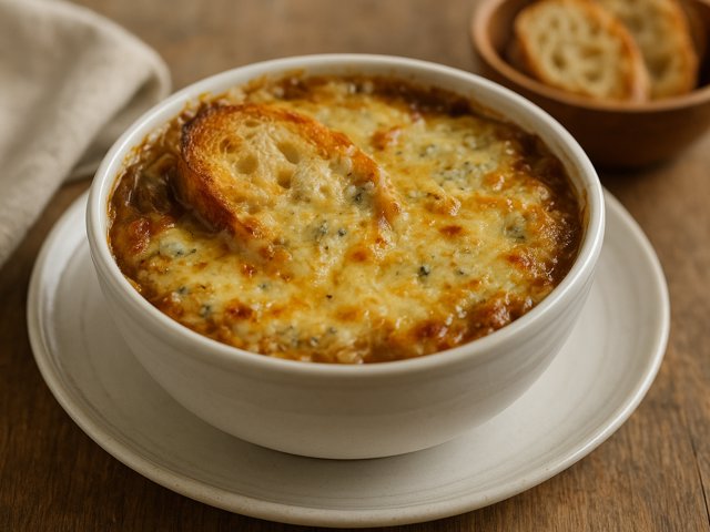 French Onion Soup with Roquefort Cheese