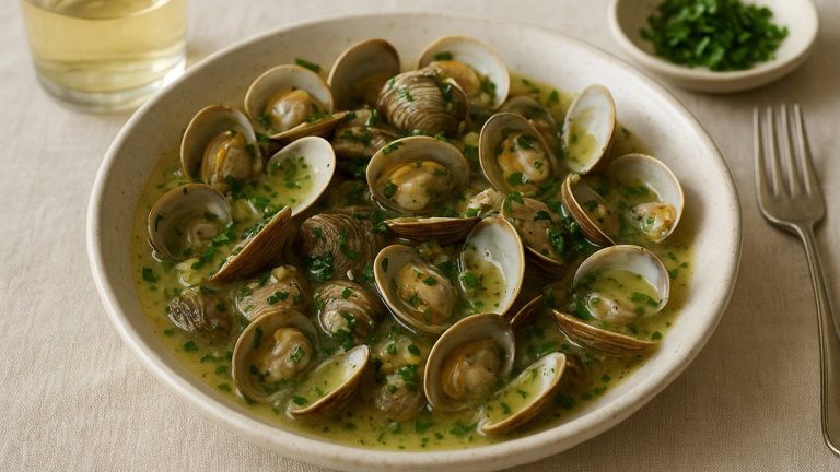 Fresh Clams In White WINE With Garlic And Parsley