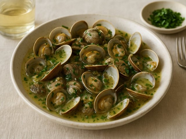 Fresh Clams In White WINE With Garlic And Parsley