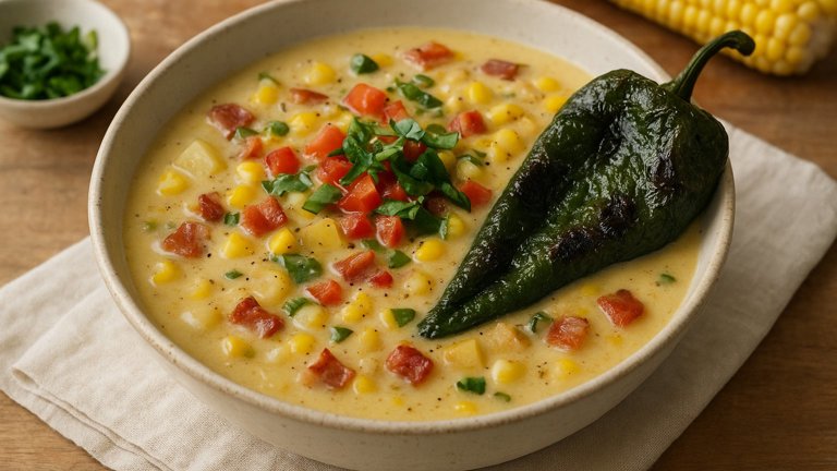 Fresh Corn Chowder With Roasted Poblano