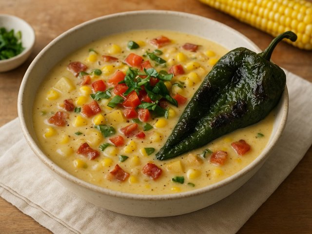 Fresh Corn Chowder With Roasted Poblano
