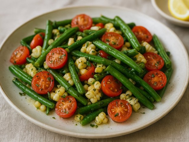 Fresh Corn, Green Bean, AND Cherry Tomato Sauté