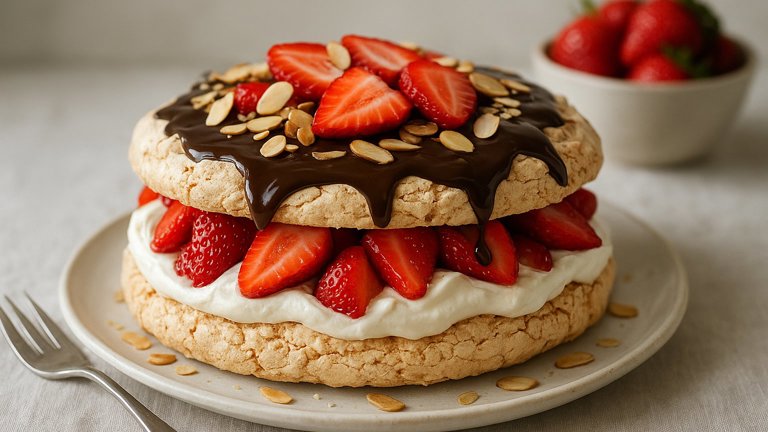 Fresh Strawberry Meringue Or Dacquoise