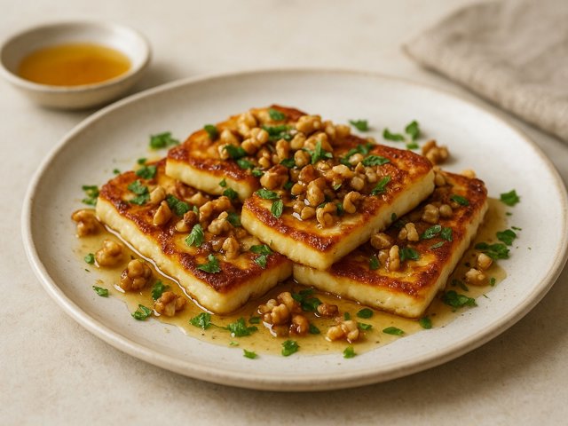 Fried Halloumi With Honey And Walnuts