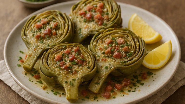 Garlic-Braised Artichokes