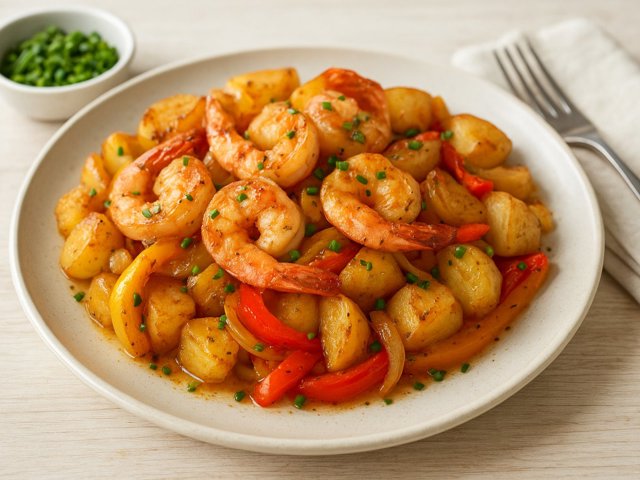 Garlic Shrimp & Spanish-Style Potatoes With Onion & Bell Pepper