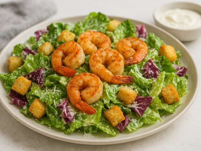 Garlic Shrimp Caesar Salad