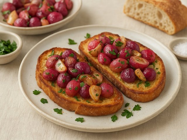 Garlicky Roasted-Radish Bruschetta