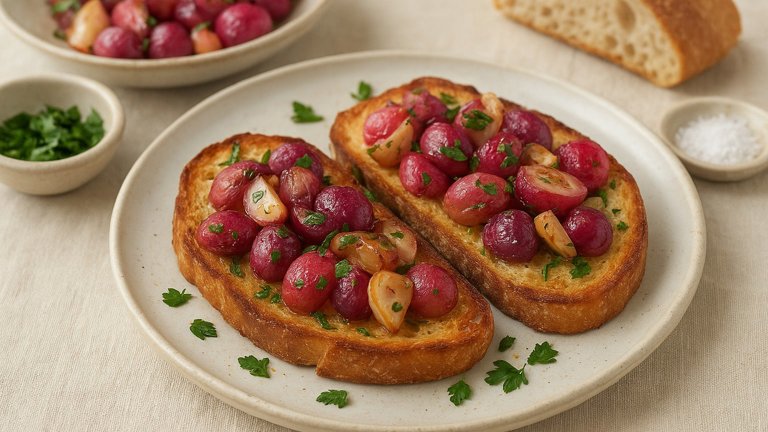 Garlicky Roasted-Radish Bruschetta